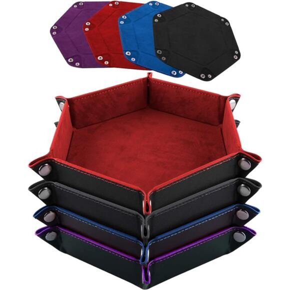 4 Pieces Dice Tray Set Foldable Dice Trays Hexagon Dice Rolling Tray PU Leather - Picture 1 of 8